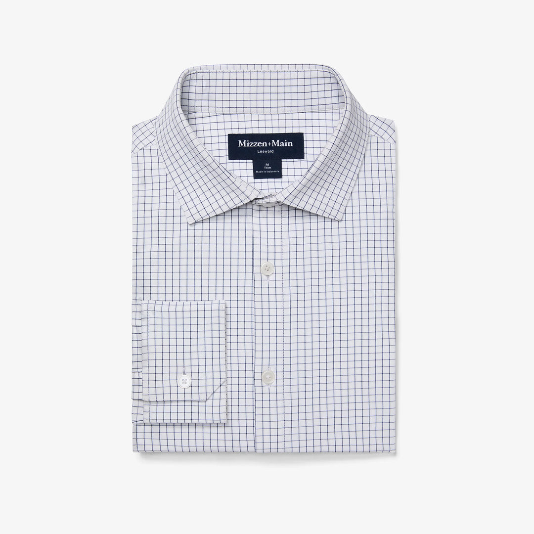 Leeward LS Dress Shirt White Navy Mini Grid