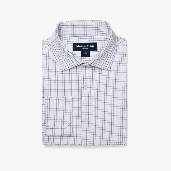 Leeward LS Dress Shirt White Navy Mini Grid