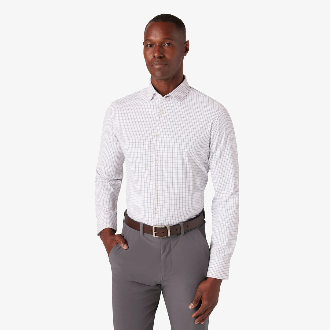 Leeward LS Dress Shirt White Navy Mini Grid