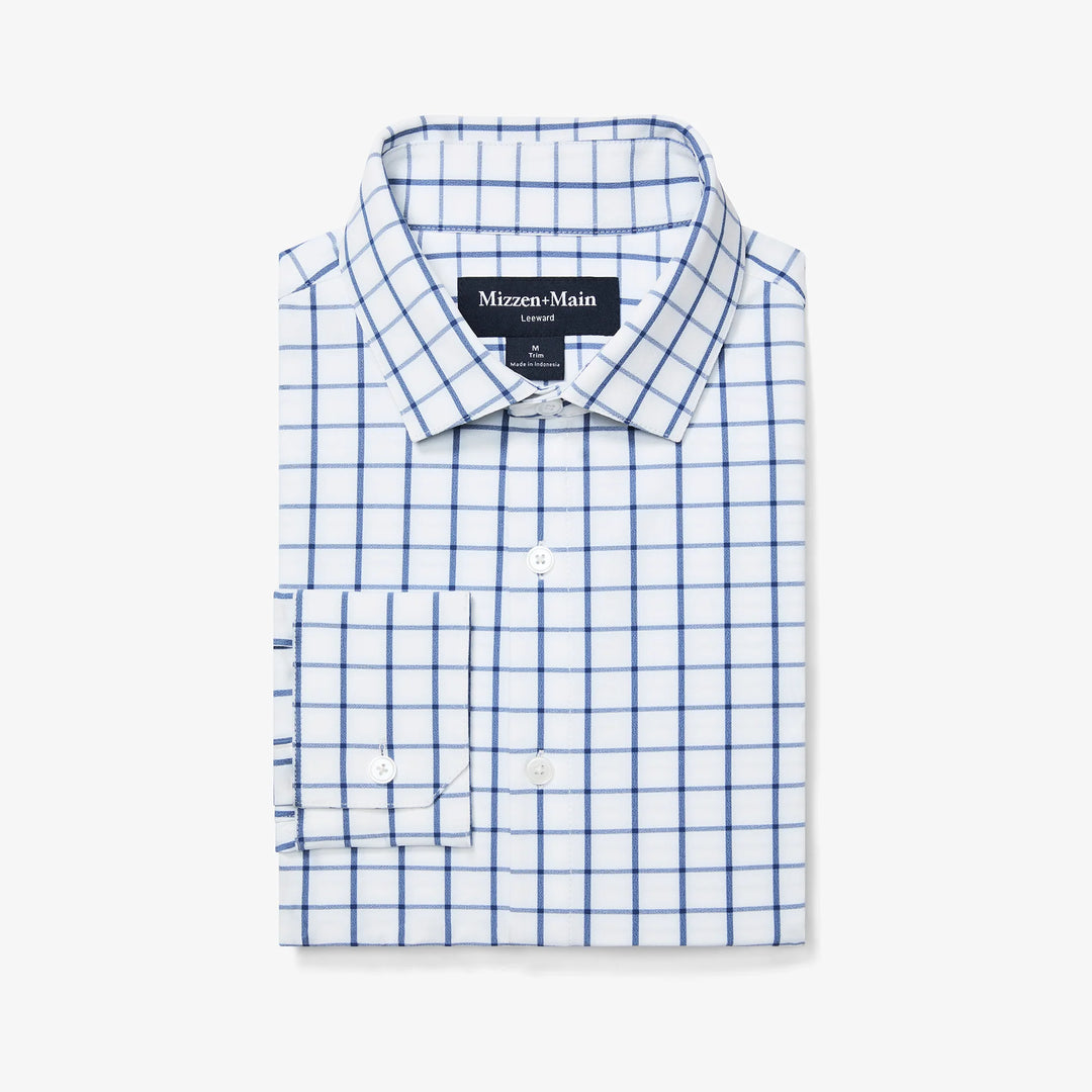 Leeward LS Dress Shirt Windowpane White Navy