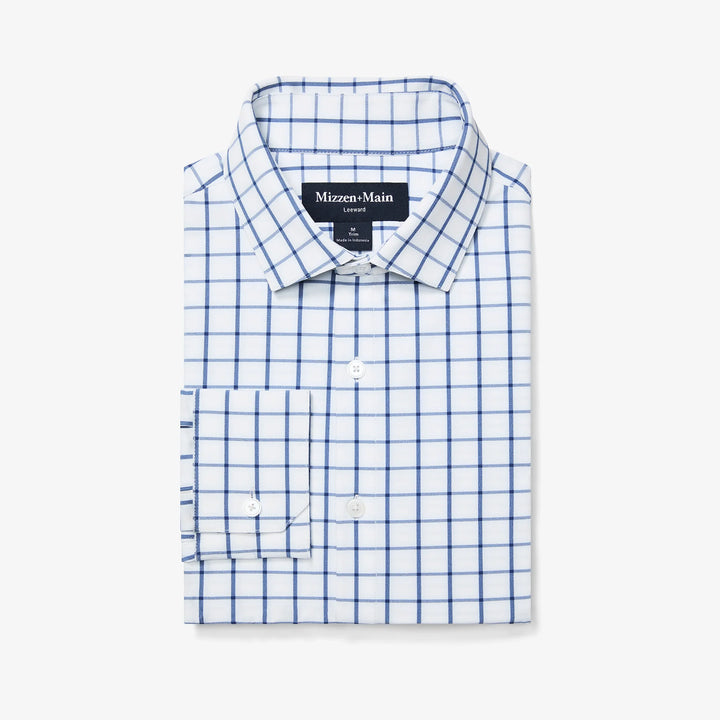 Leeward LS Dress Shirt Windowpane White Navy