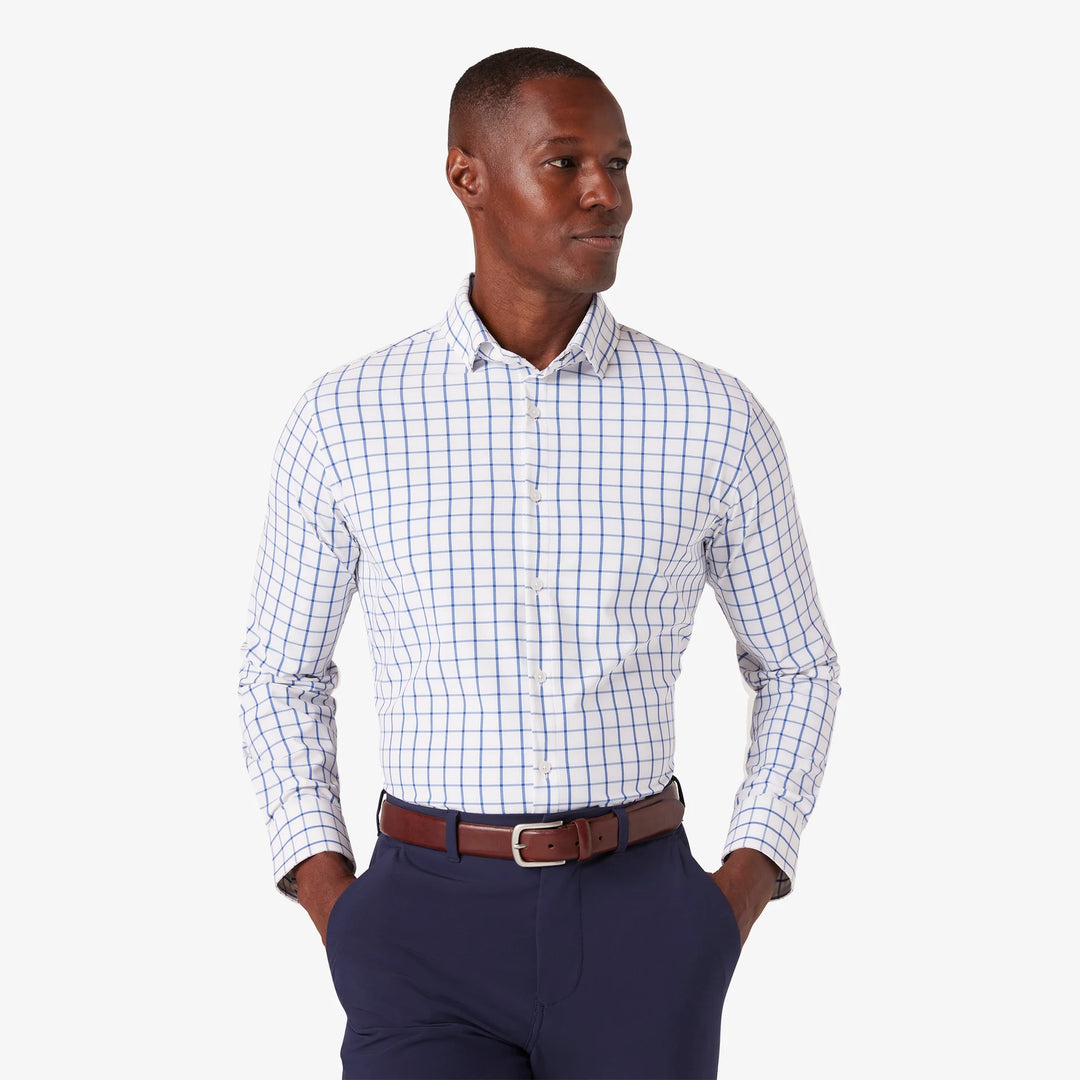 Leeward LS Dress Shirt Windowpane White Navy