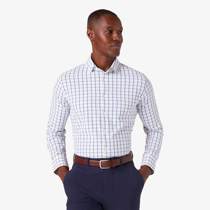 Leeward LS Dress Shirt Windowpane White Navy