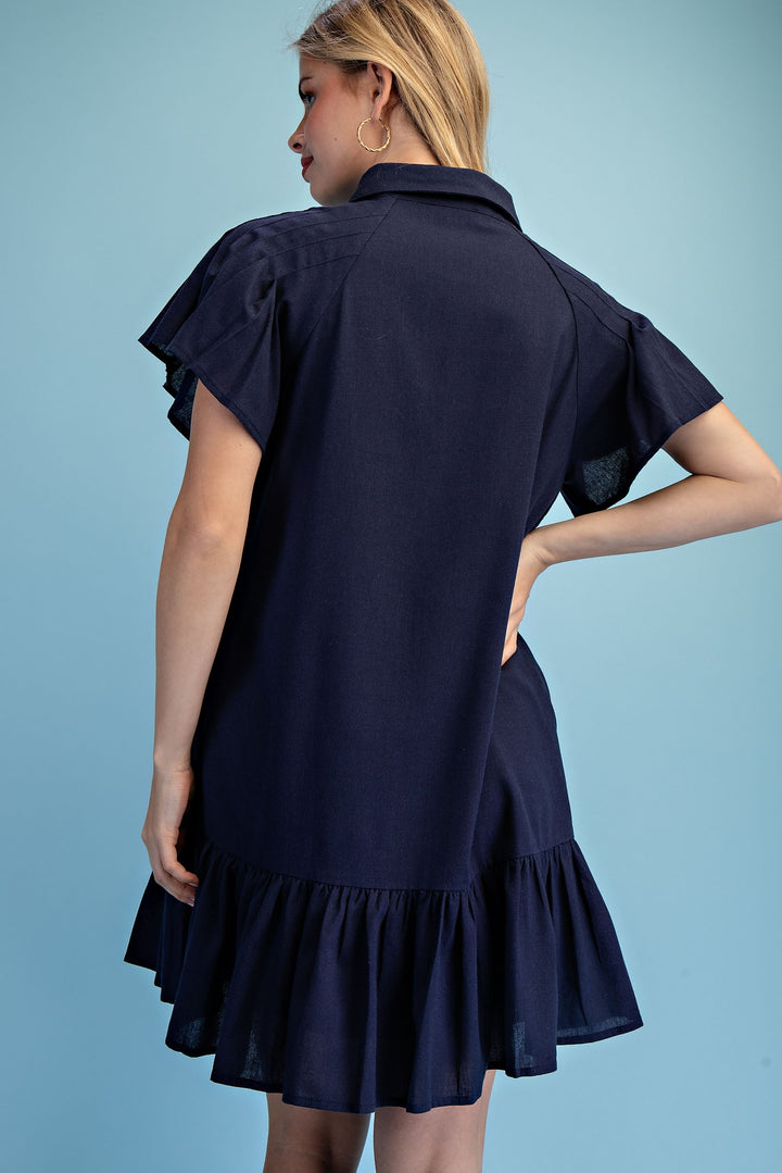 Nadia Pintucked Shirt Dress Navy