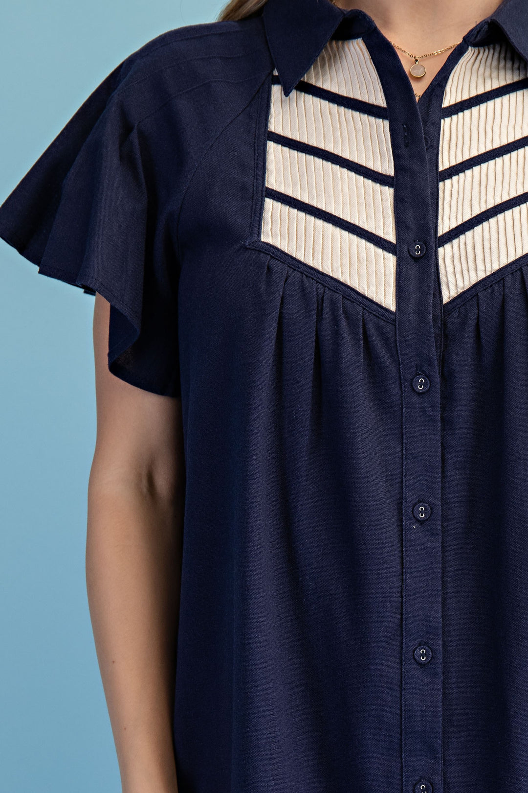 Nadia Pintucked Shirt Dress Navy