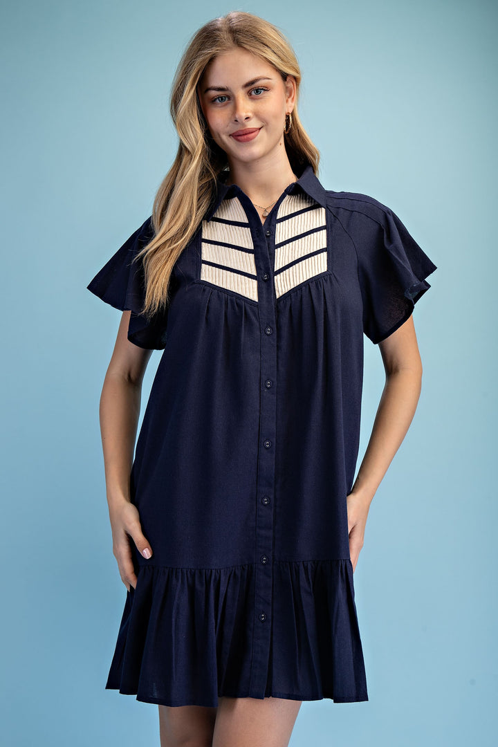 Nadia Pintucked Shirt Dress Navy