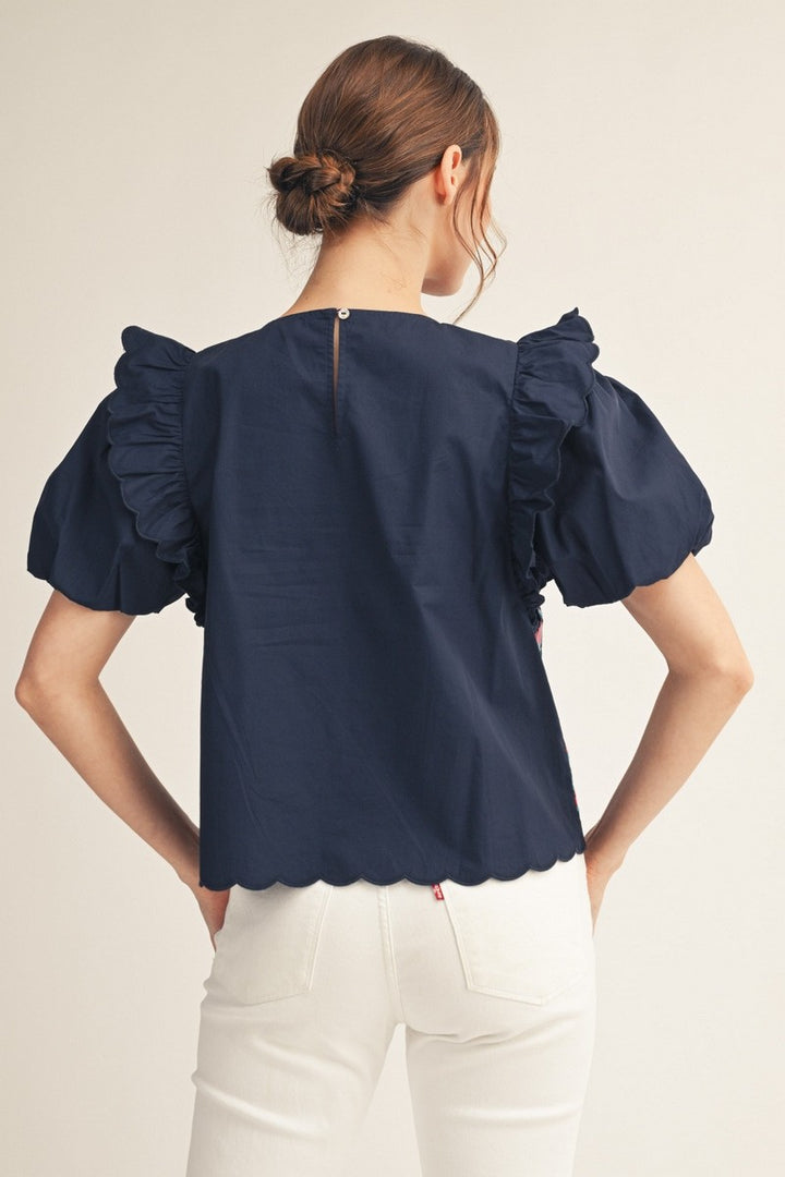 Baroque Embroidered Top – Navy