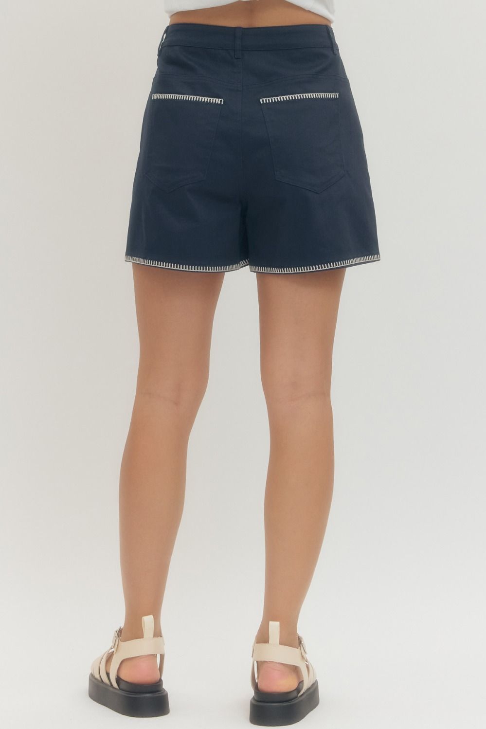 Contrast Stitch Shorts – Navy