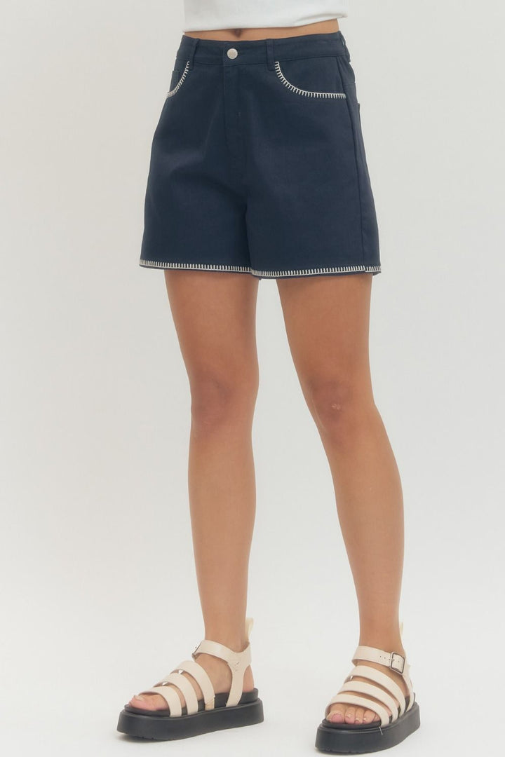 Contrast Stitch Shorts – Navy