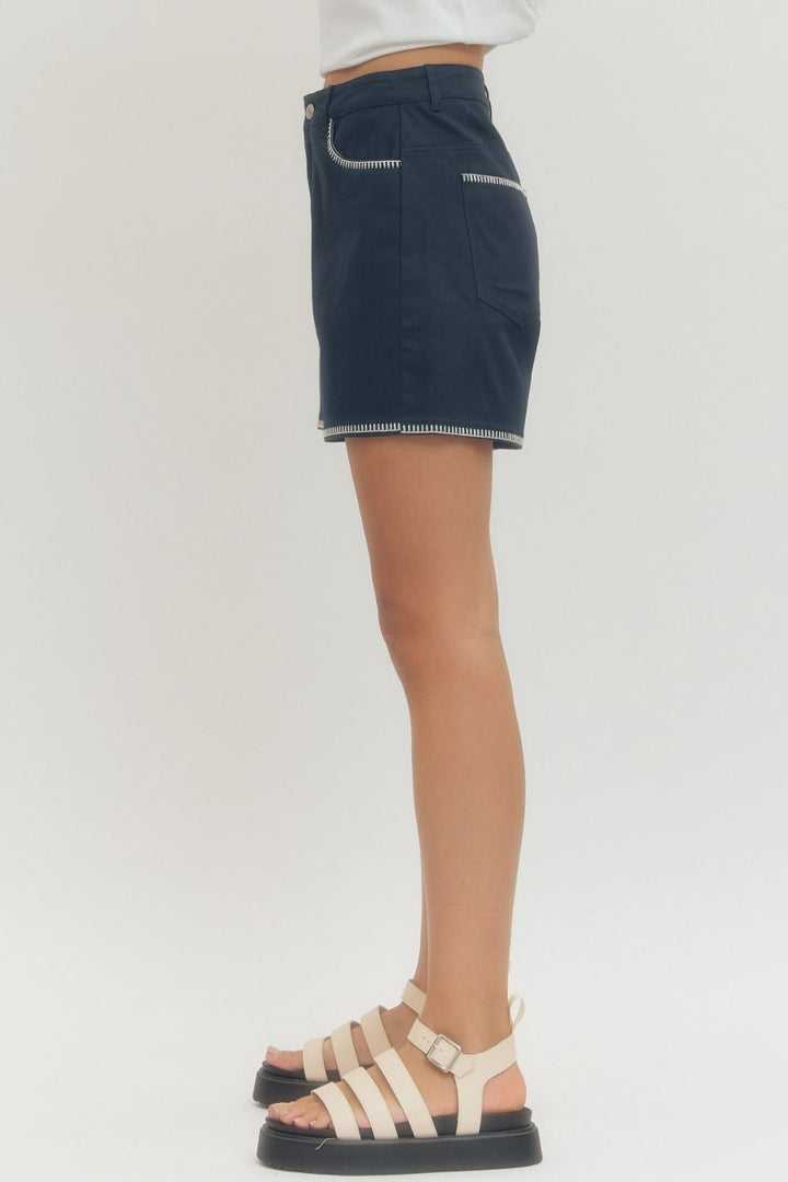 Contrast Stitch Shorts – Navy