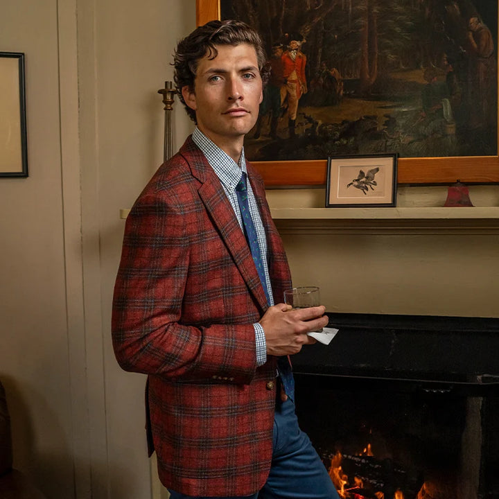 Brick Plaid Sport Coat - Brick Red