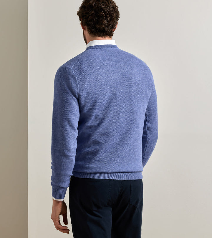 Autumn Crest Honeycomb Crewneck Sweater - Blue Freesia