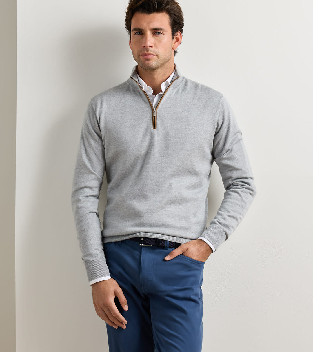 Autumn Crest Suede Trim 1/4 Zip - Battleship Grey