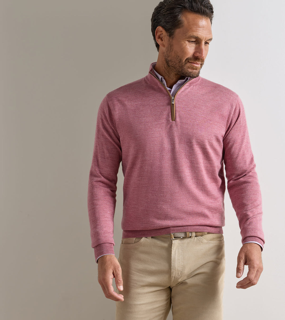 Autumn Crest Suede Trim 1/4 Zip - Dusty Rose