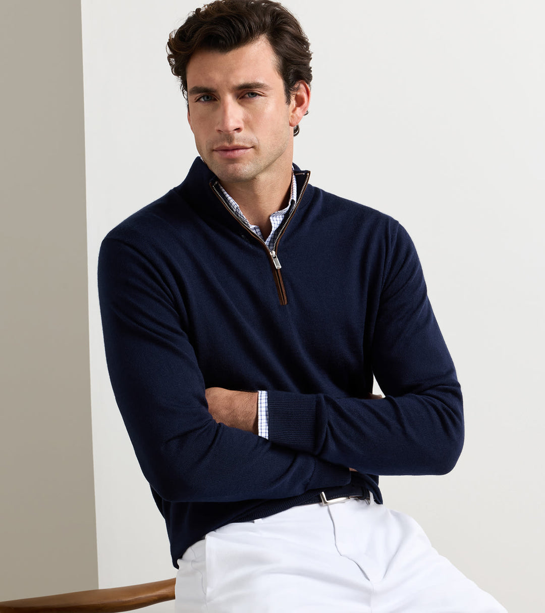 Autumn Crest Suede Trim 1/4 Zip - Navy