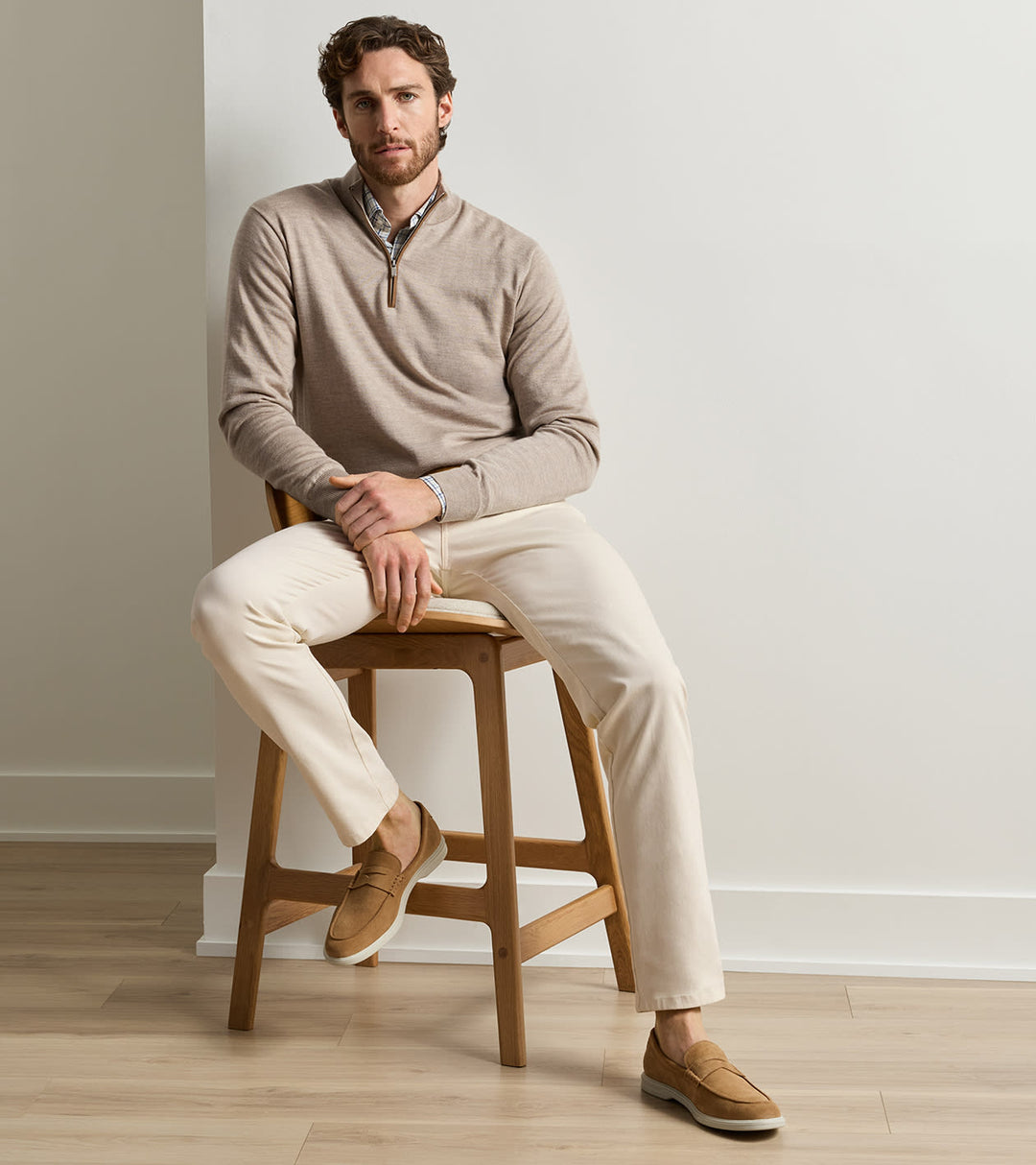 Autumn Crest Suede Trim 1/4 Zip - Stone