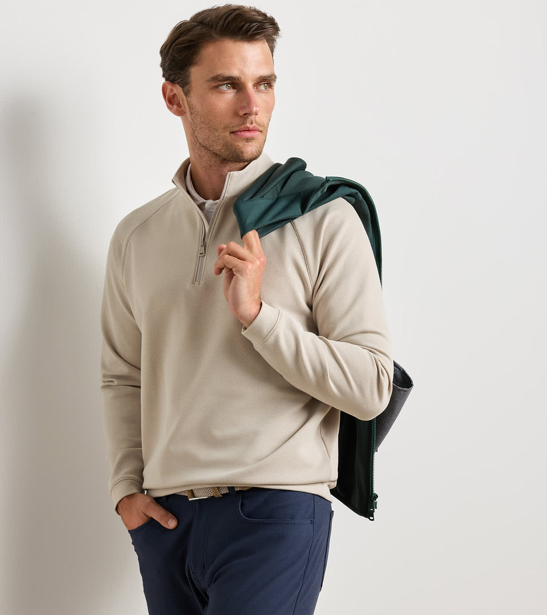 Peter Millar Cradle Pique 1/4 Zip - Khaki