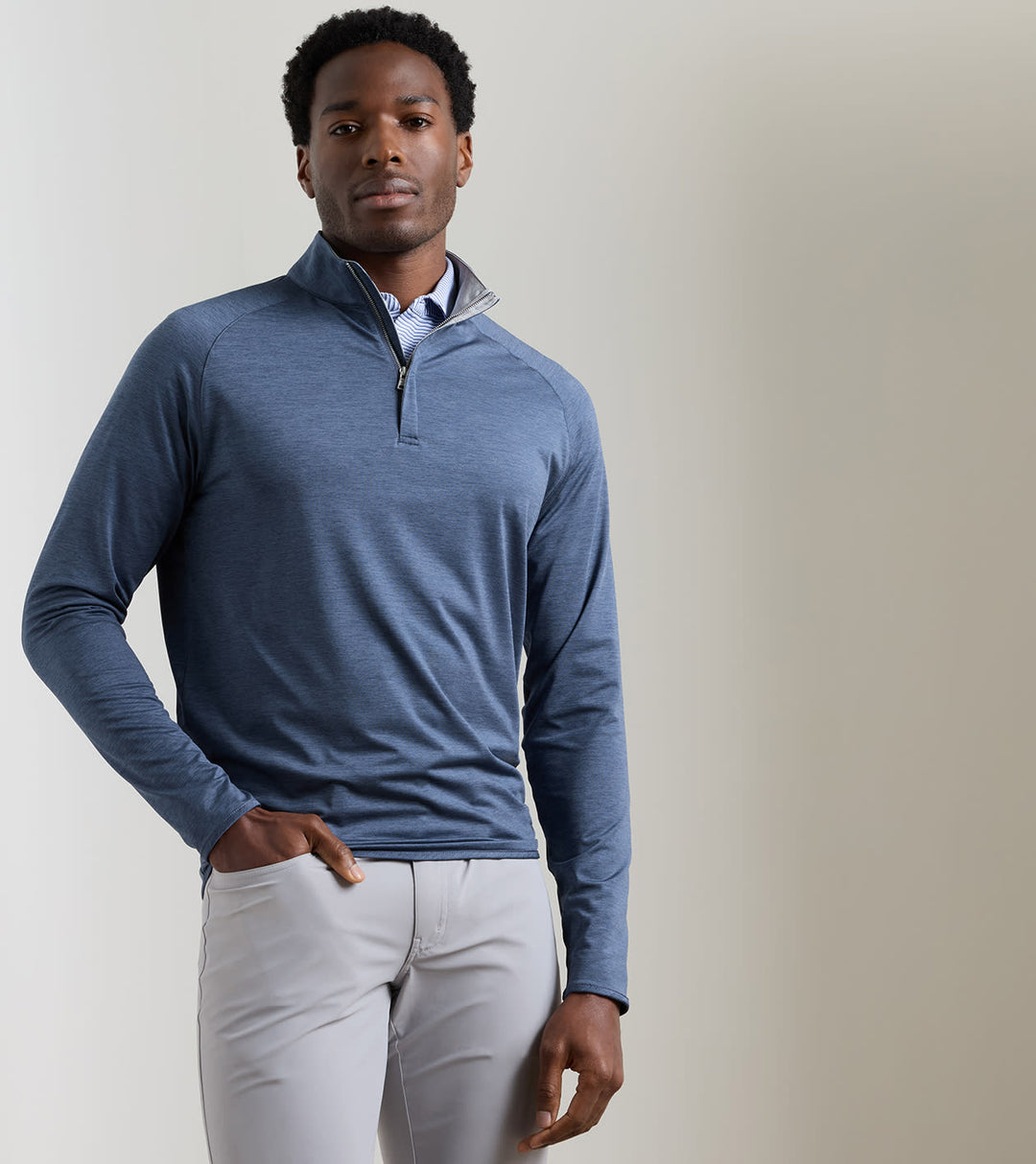 Peter Millar Stealth Perf 1/4 Zip - Cadet
