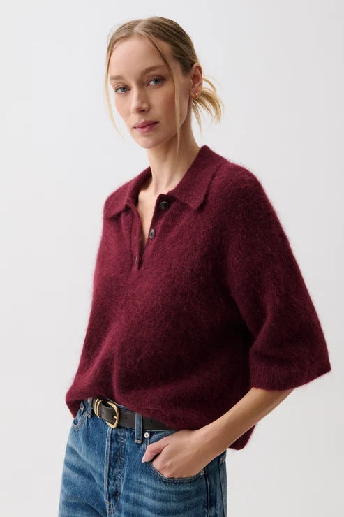 Nadya Boxy Polo Sweater – Cherry Wine