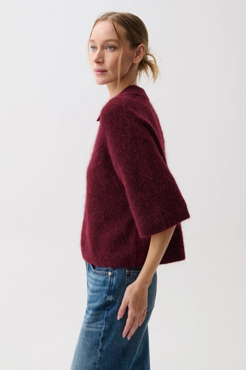 Nadya Boxy Polo Sweater – Cherry Wine