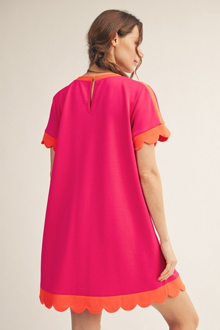 Sadie Scallop Edge Dress Fuchsia/Orange