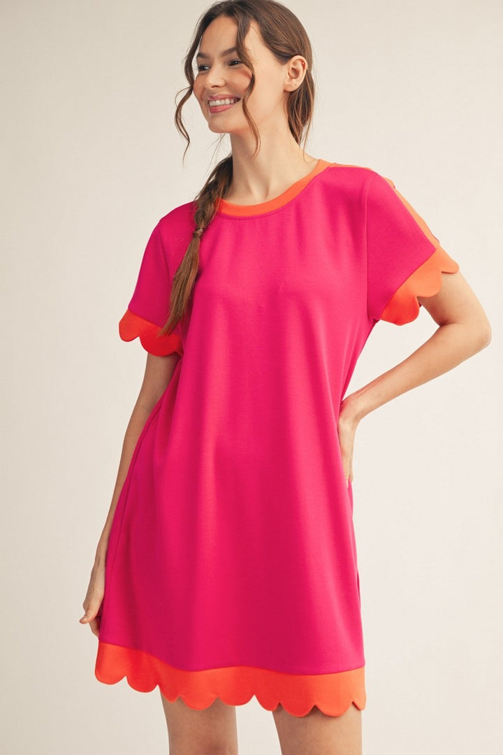 Sadie Scallop Edge Dress Fuchsia/Orange
