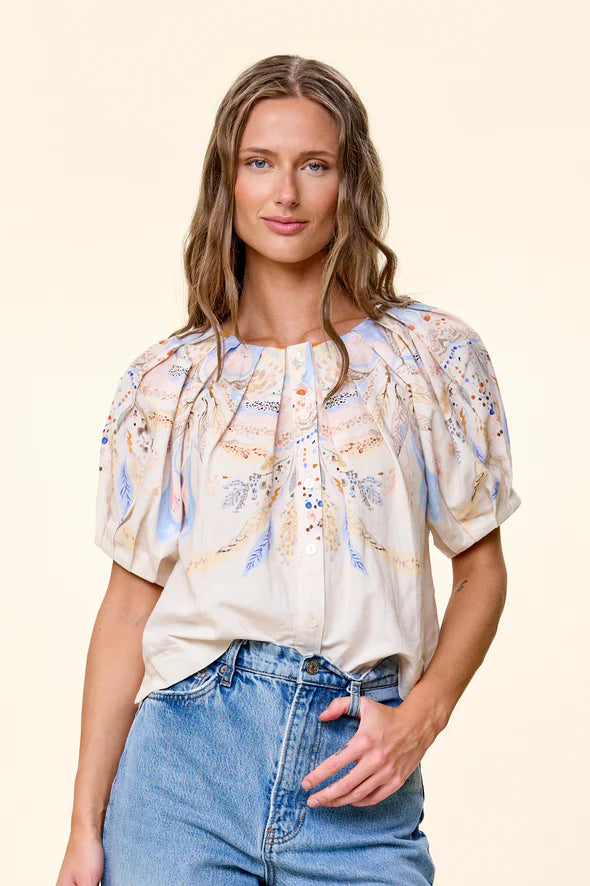 Salome Linen Top in Goleta Print