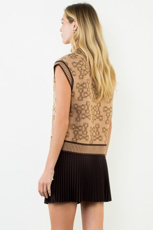 Bow Print Sweater Vest - Brown