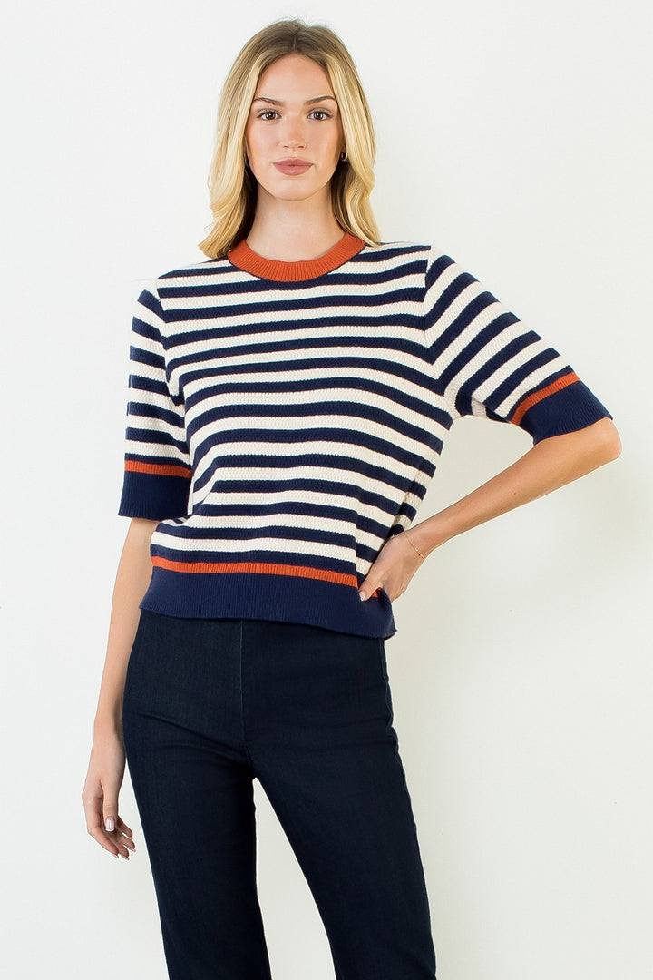 Liora Striped Sweater – Navy