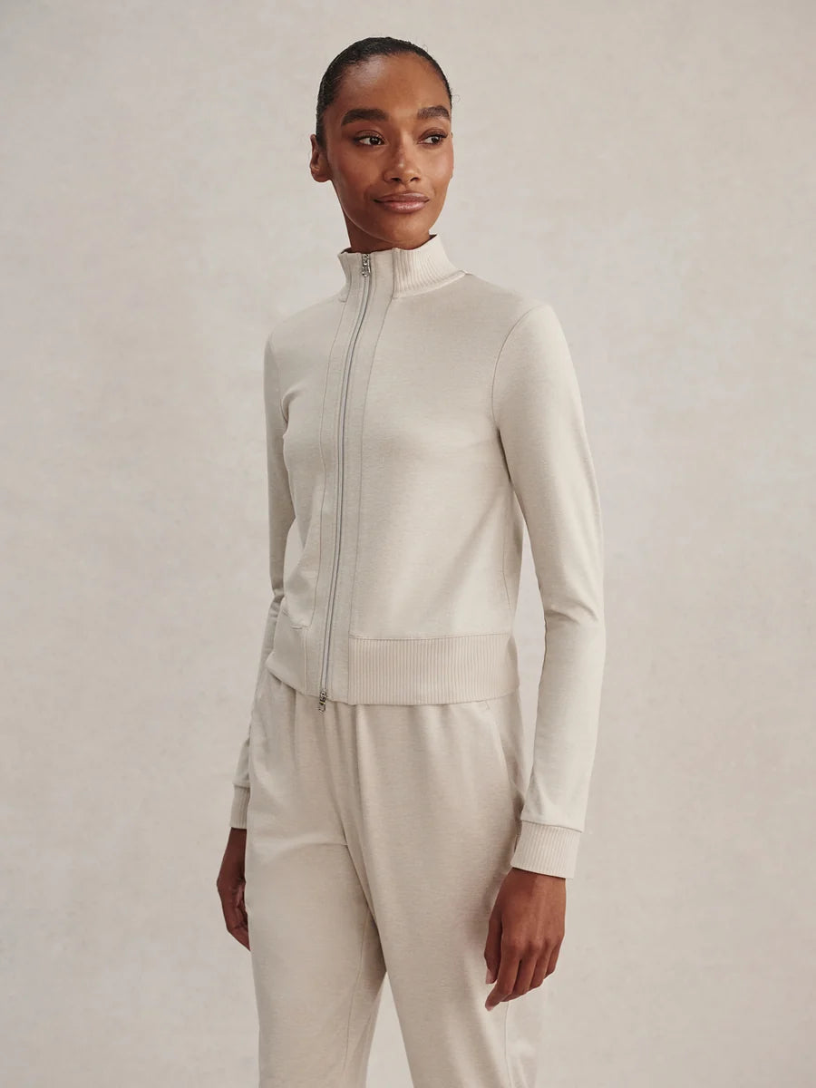 Rufus Cropped Zip-Through Sweat – Pebble Marl