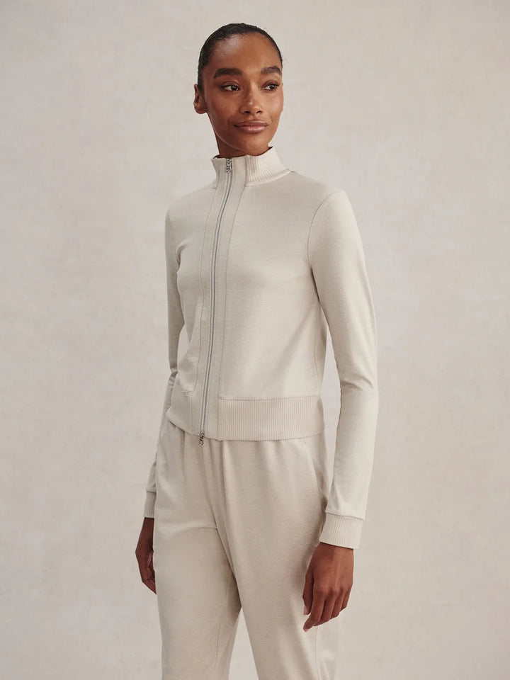 Rufus Cropped Zip-Through Sweat – Pebble Marl