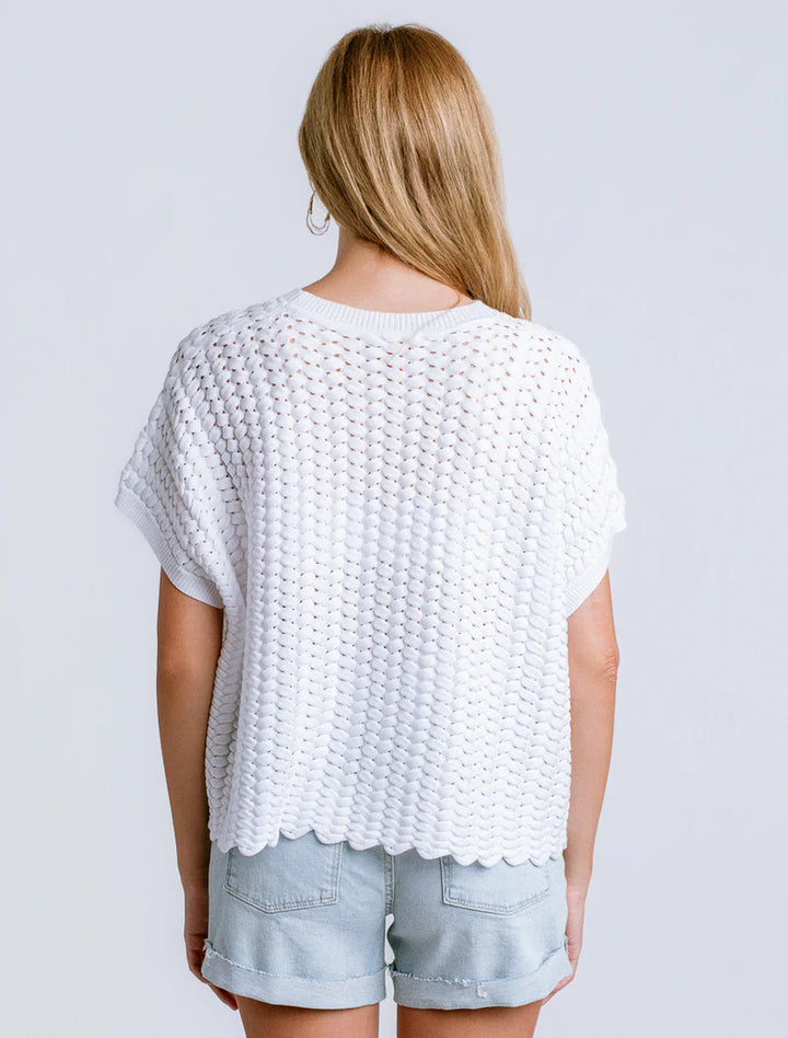 White Textured Knit Short Sleeve Top