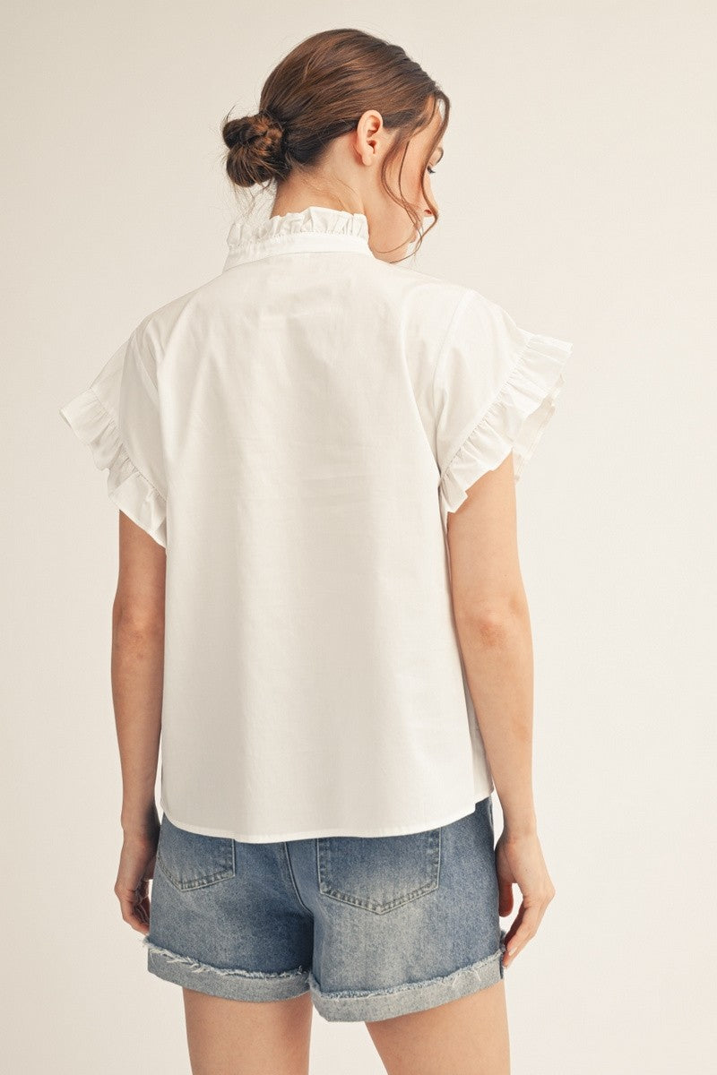 Ruffle Sleeve Blouse - White