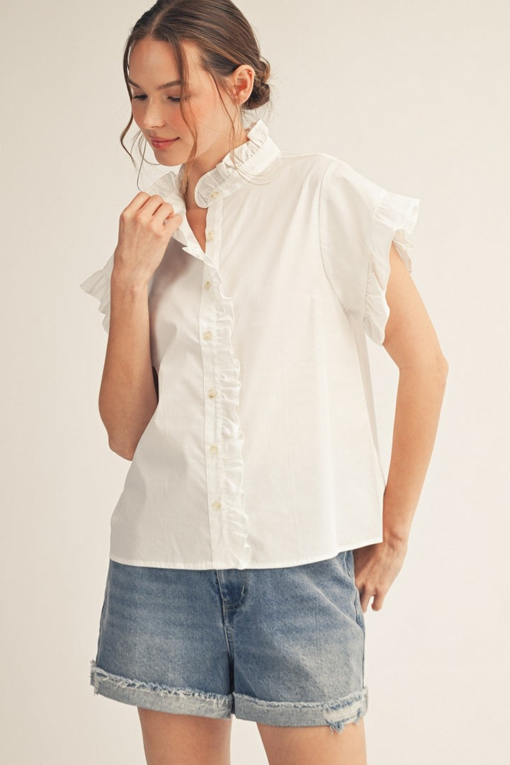 Ruffle Sleeve Blouse - White
