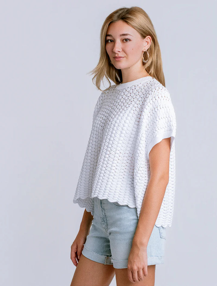 White Textured Knit Short Sleeve Top