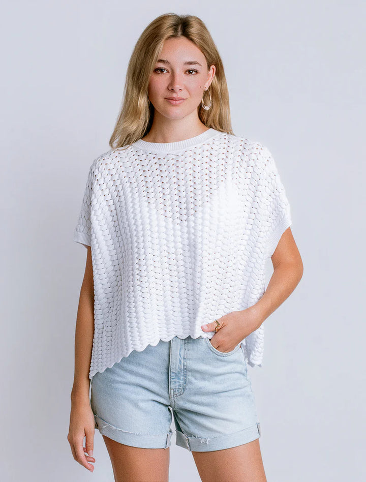 White Textured Knit Short Sleeve Top
