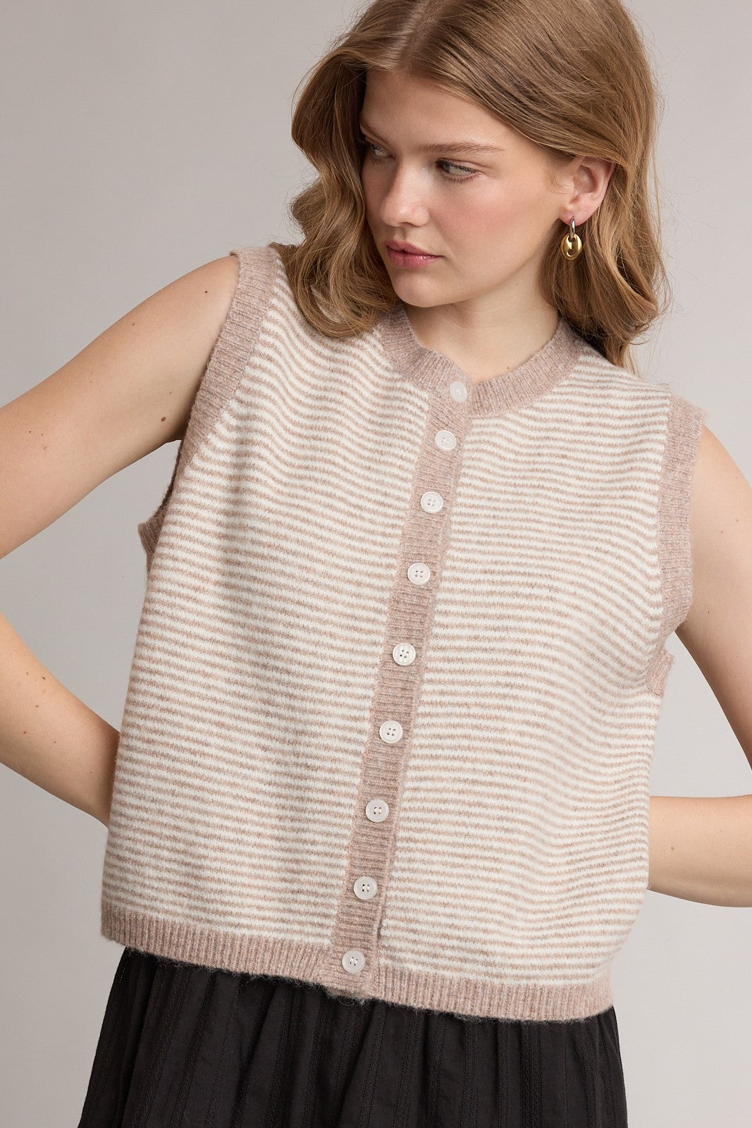 Aida Sweater Vest - Mocha/Off White