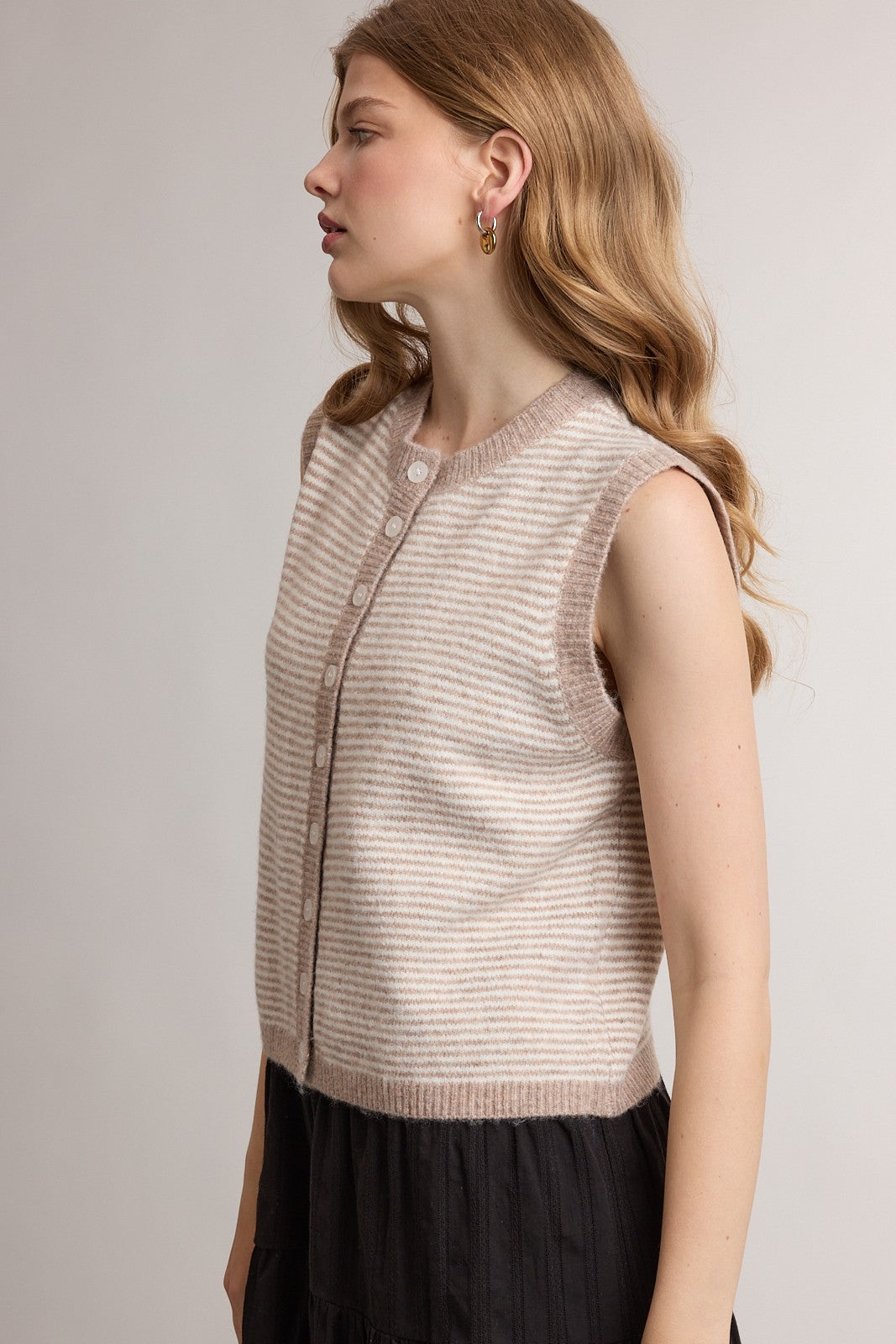 Aida Sweater Vest - Mocha/Off White