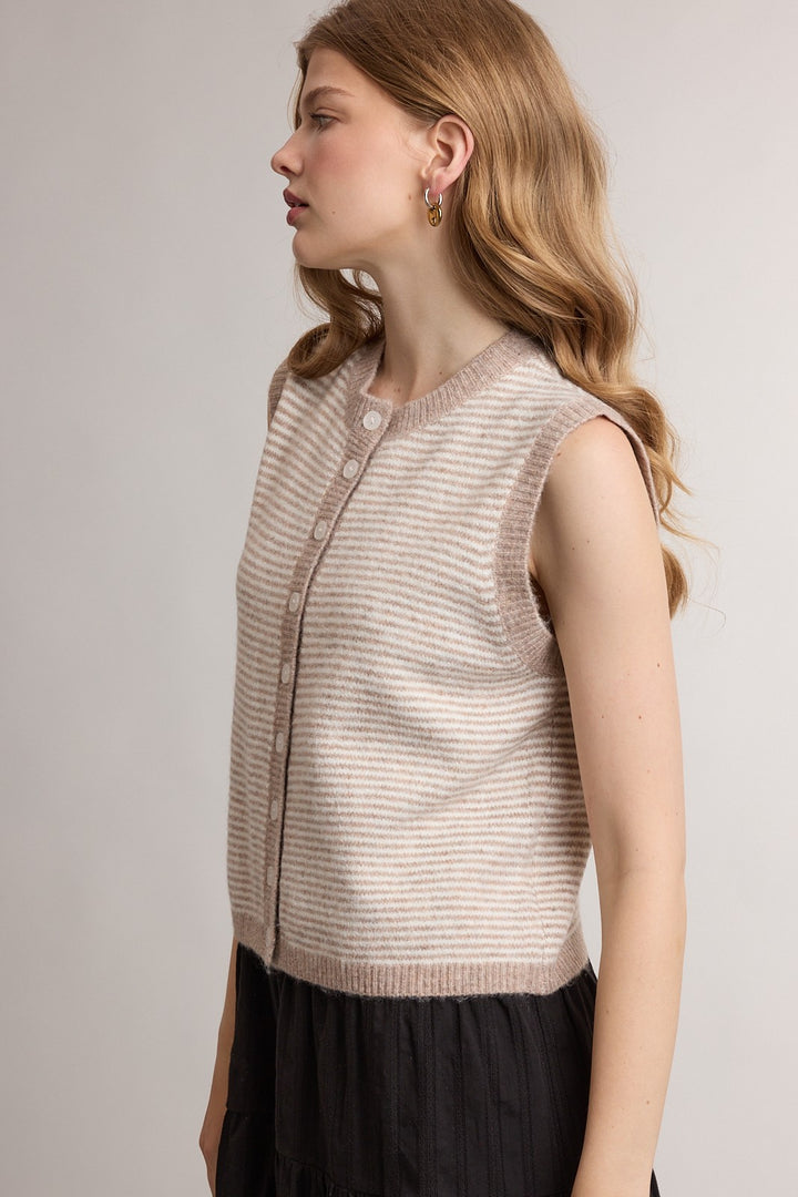 Aida Sweater Vest - Mocha/Off White