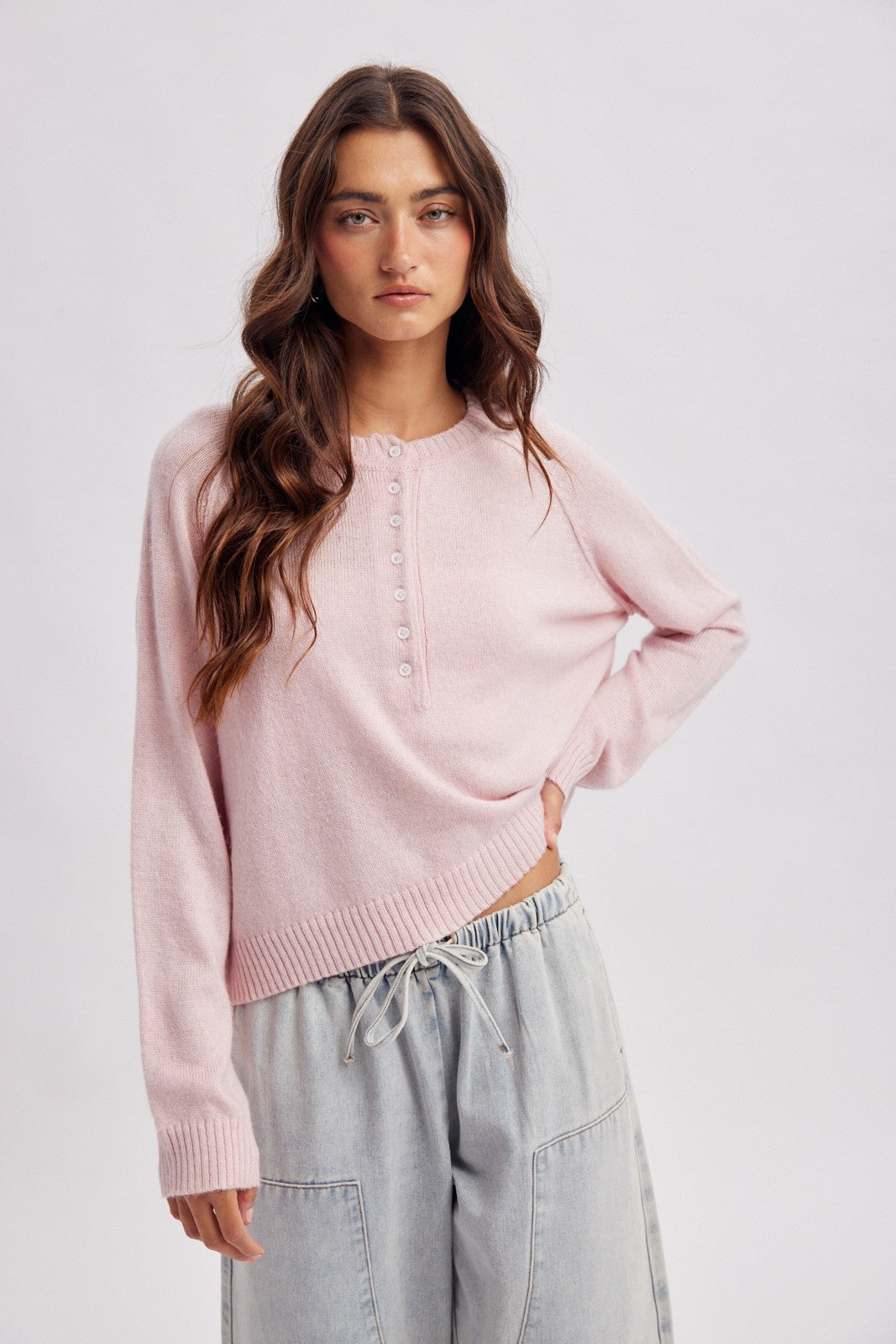 Ballet Pink Henley Sweater