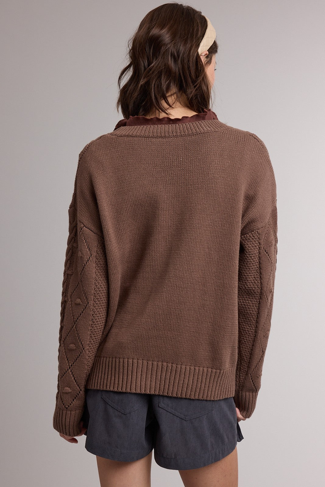 Diamond Pattern Cardigan - Smocky Brown