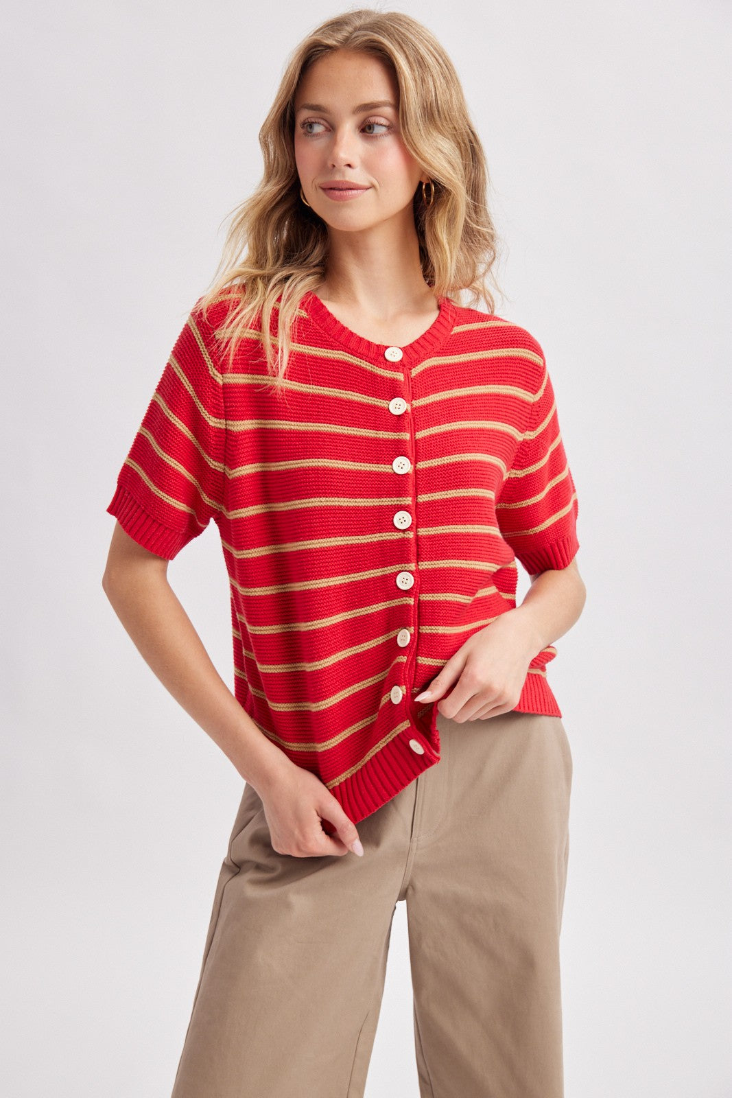 Elara Cardigan - Red/Camel