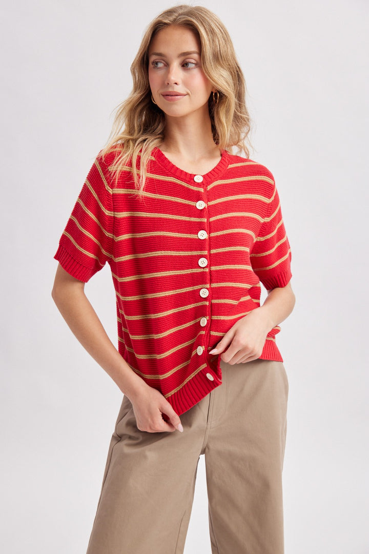 Elara Cardigan - Red/Camel