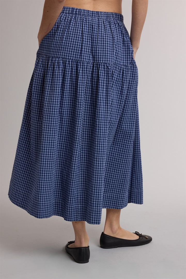 Gingham Tiered Skirt - Navy/Dk Blue