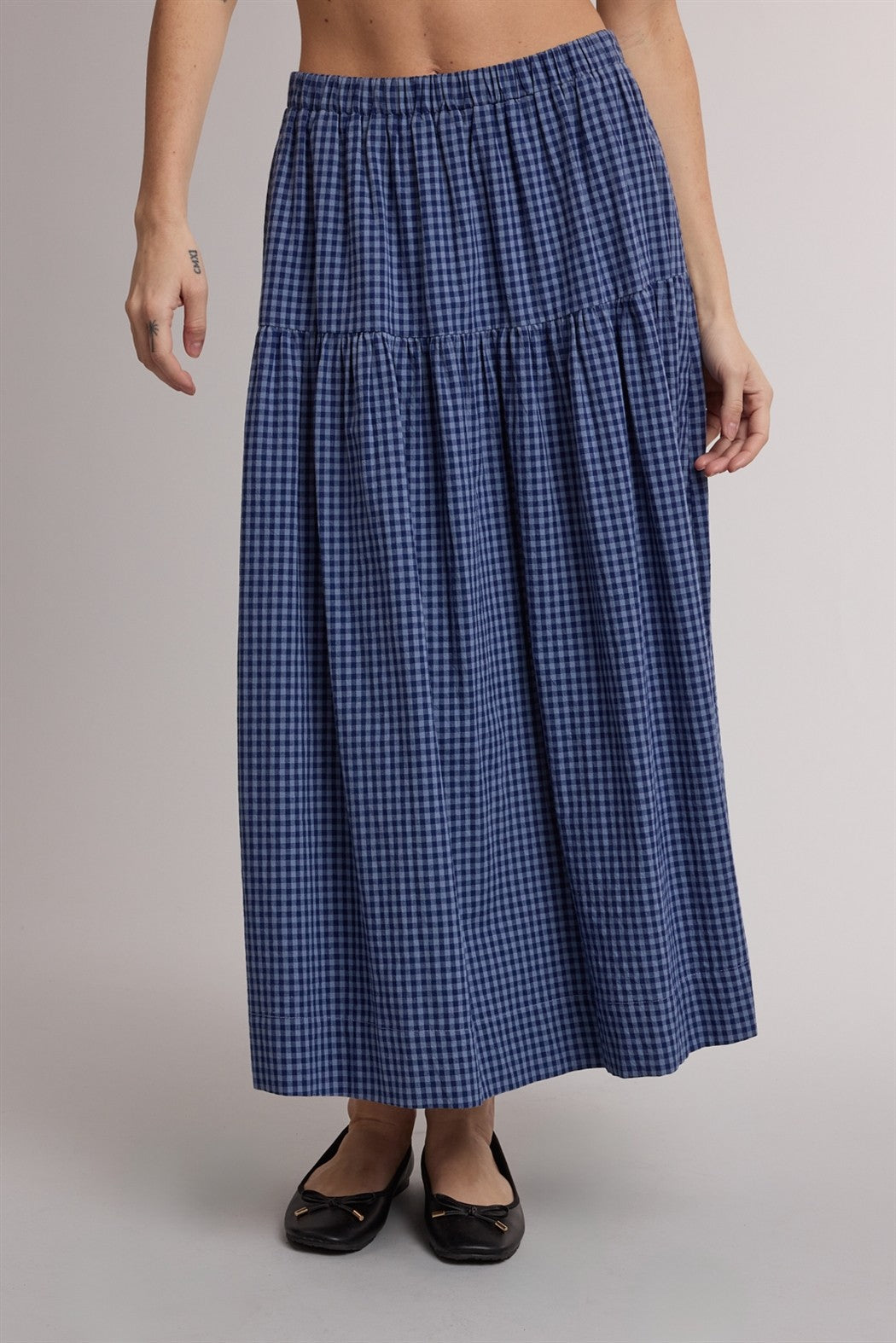 Gingham Tiered Skirt - Navy/Dk Blue