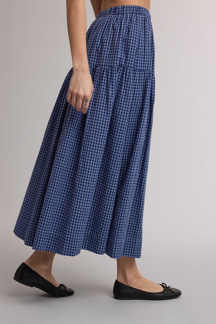 Gingham Tiered Skirt - Navy/Dk Blue