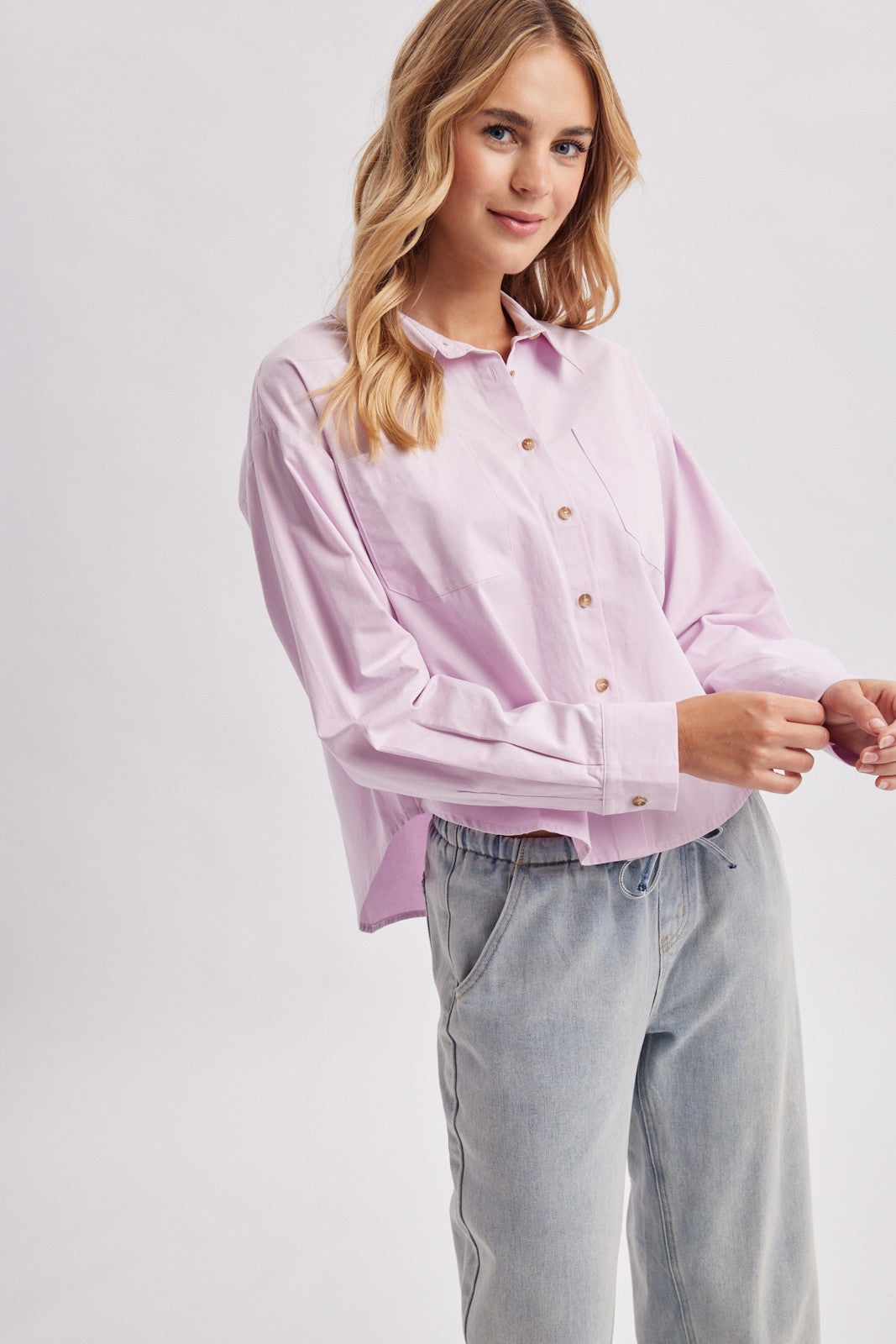 Long Sleeve Pocket Shirt - Light Lilac