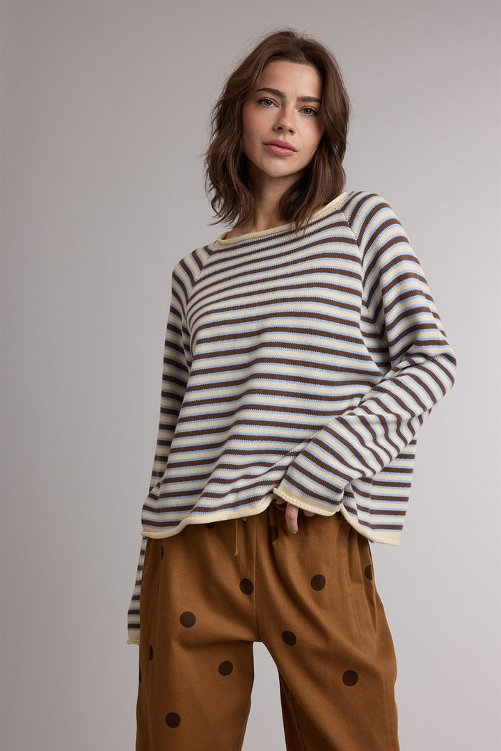 Maya Striped Top Choco &amp; Blue