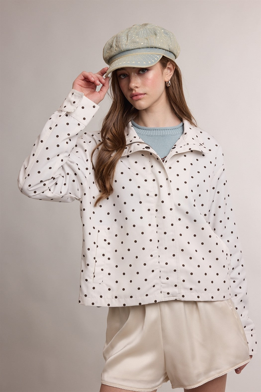 Polka Dot Windbreaker - Ecru/Chocolate