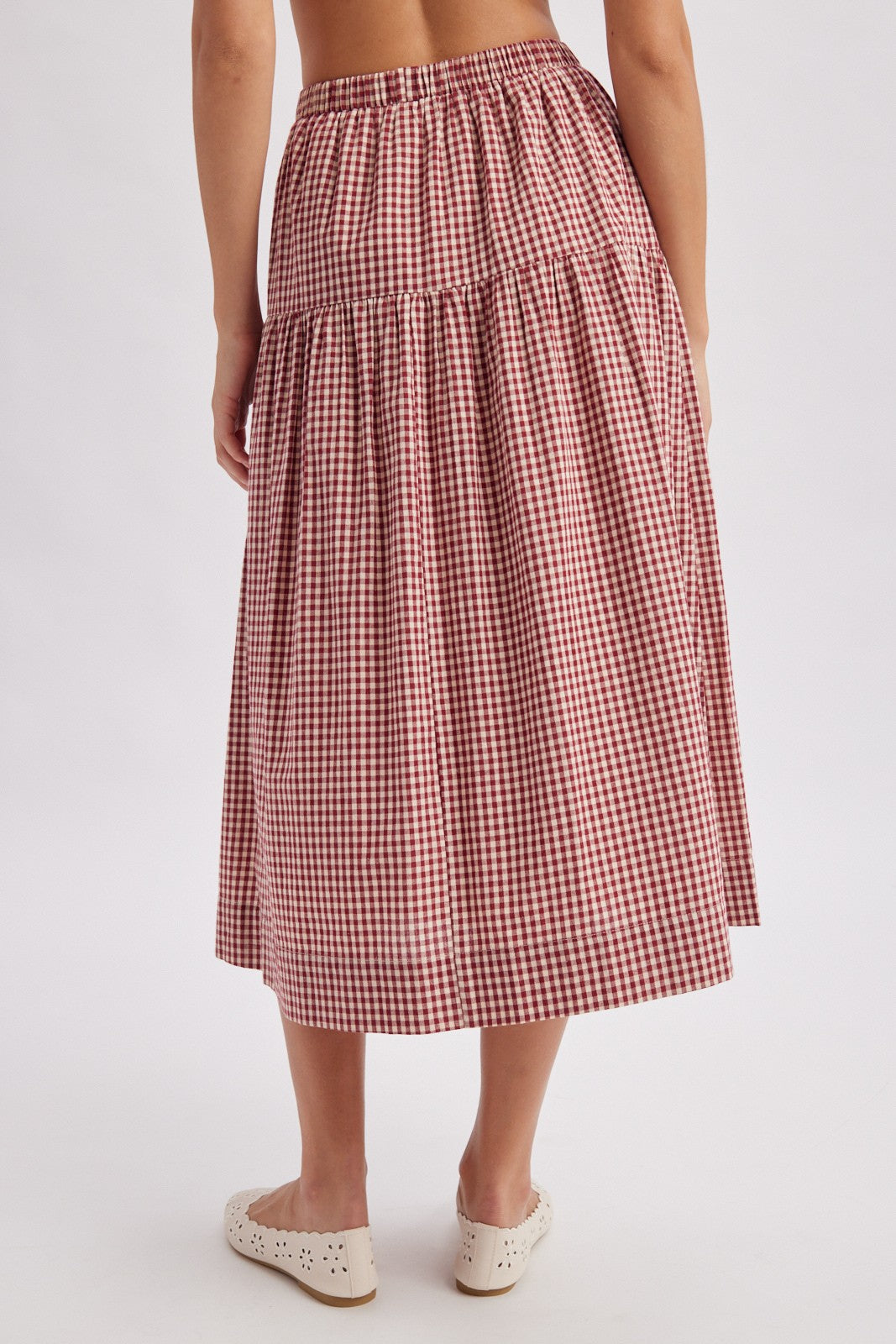 Gingham Tiered Skirt - Red/Natural